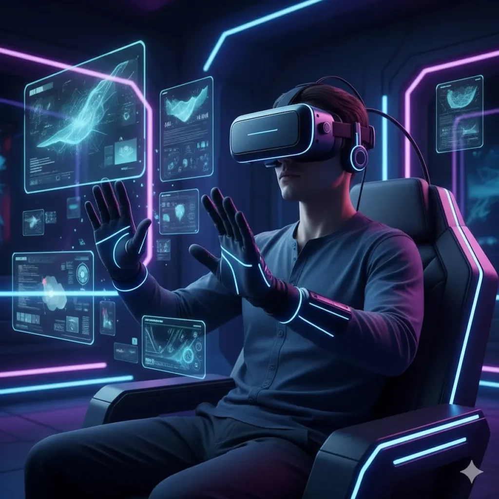 Mężczyzna używający gogli VR w wirtualnej rzeczywistości